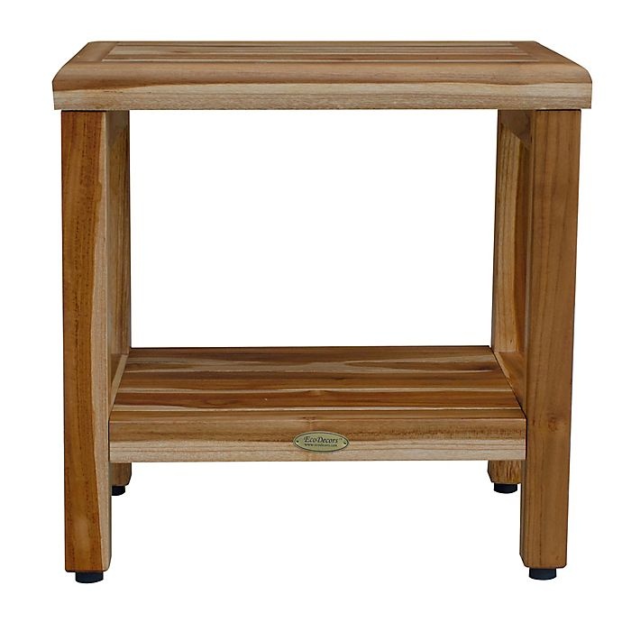 slide 5 of 6, EcoDecors Classic Teak Shower Bench with Shelf - Natural, 18 in