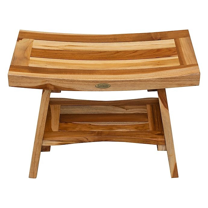 slide 3 of 6, EcoDecors Serenity Teak Shower Bench with Shelf - Natural, 24 in