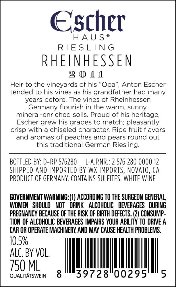 slide 4 of 6, Escher Haus Riesling, 750 ml