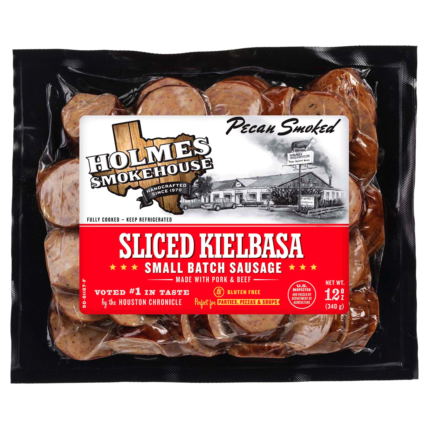 slide 1 of 2, Holmes Smokehouse Sliced & Ready Kielbasa Pecan Smoked Sausage 12 oz, 12 oz