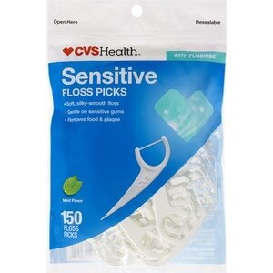 slide 1 of 1, Cvs Health Sensitive Floss Picks, Mint, 150 Ct, 1 ct