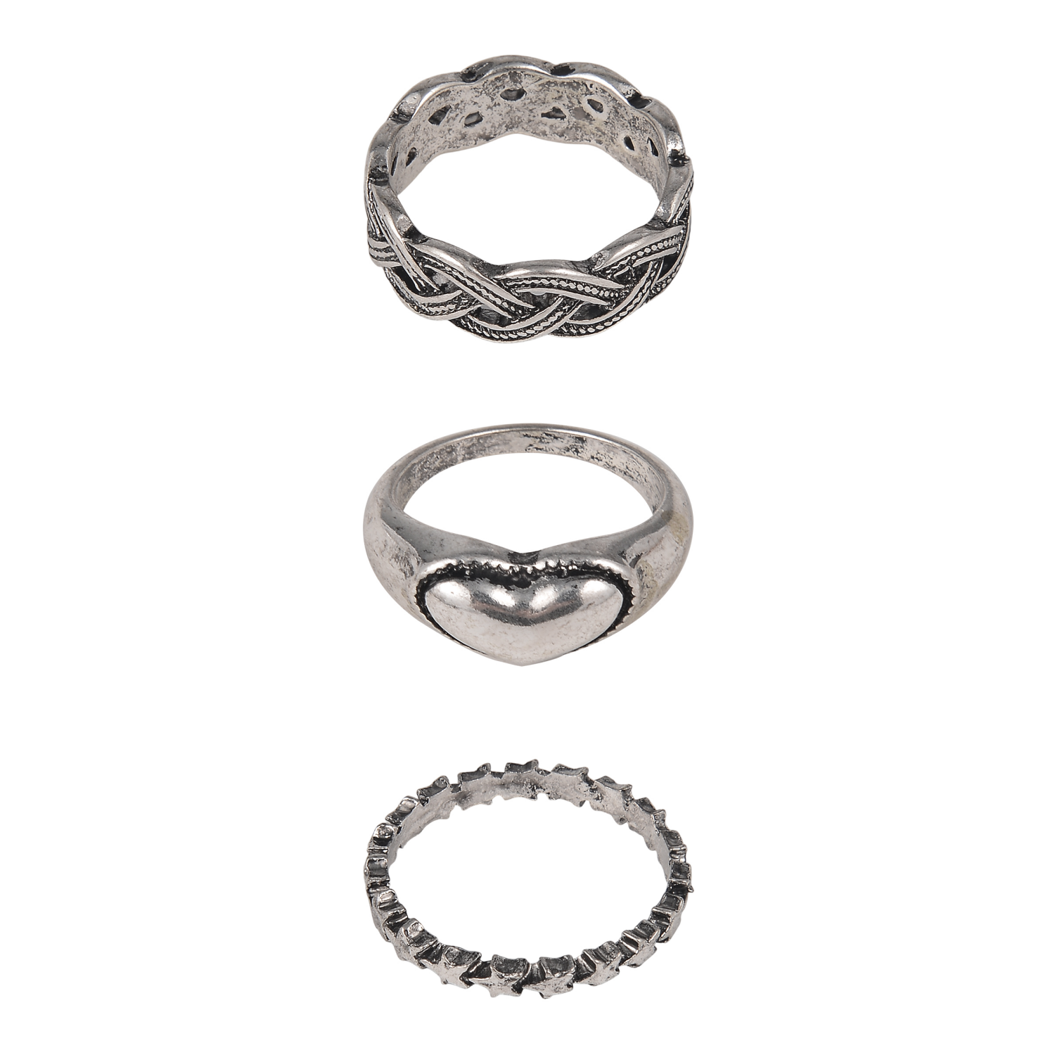 slide 1 of 1, Falls Creek Braided Star Ring Set Silver, One Size
