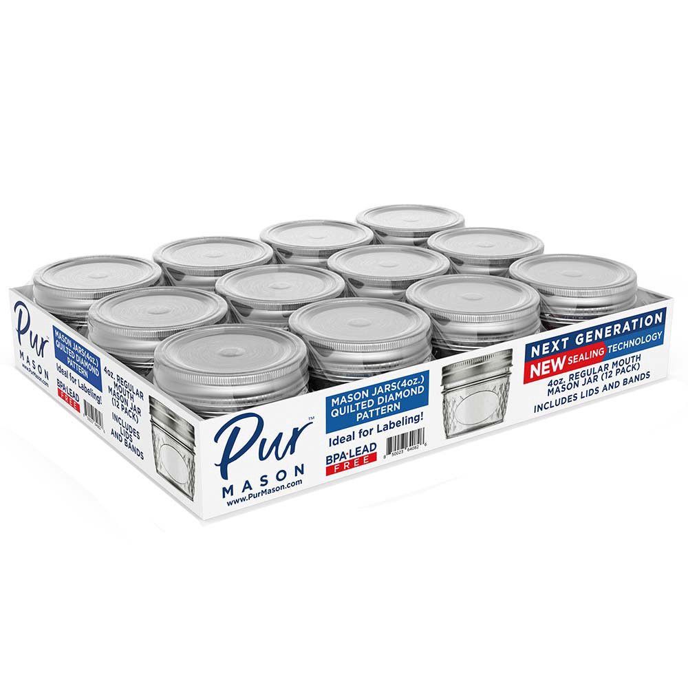 slide 1 of 1, Pur Mason Regular Mouth Quilted Diamond Pattern Glass Jars, 12 Pk, 4 oz