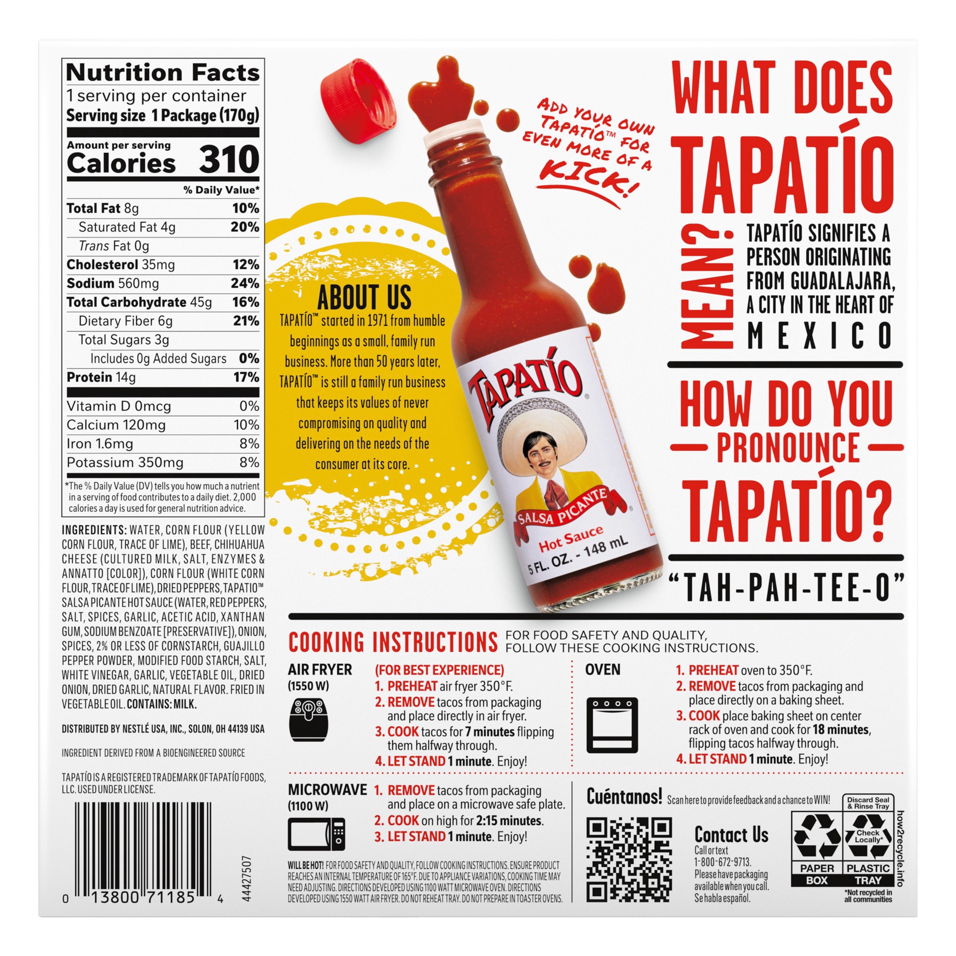 slide 3 of 6, Unbranded Tapatío Birria Tacos with Tapatio Hot Sauce, Beef Tacos, Frozen Mexican Food, 6 oz