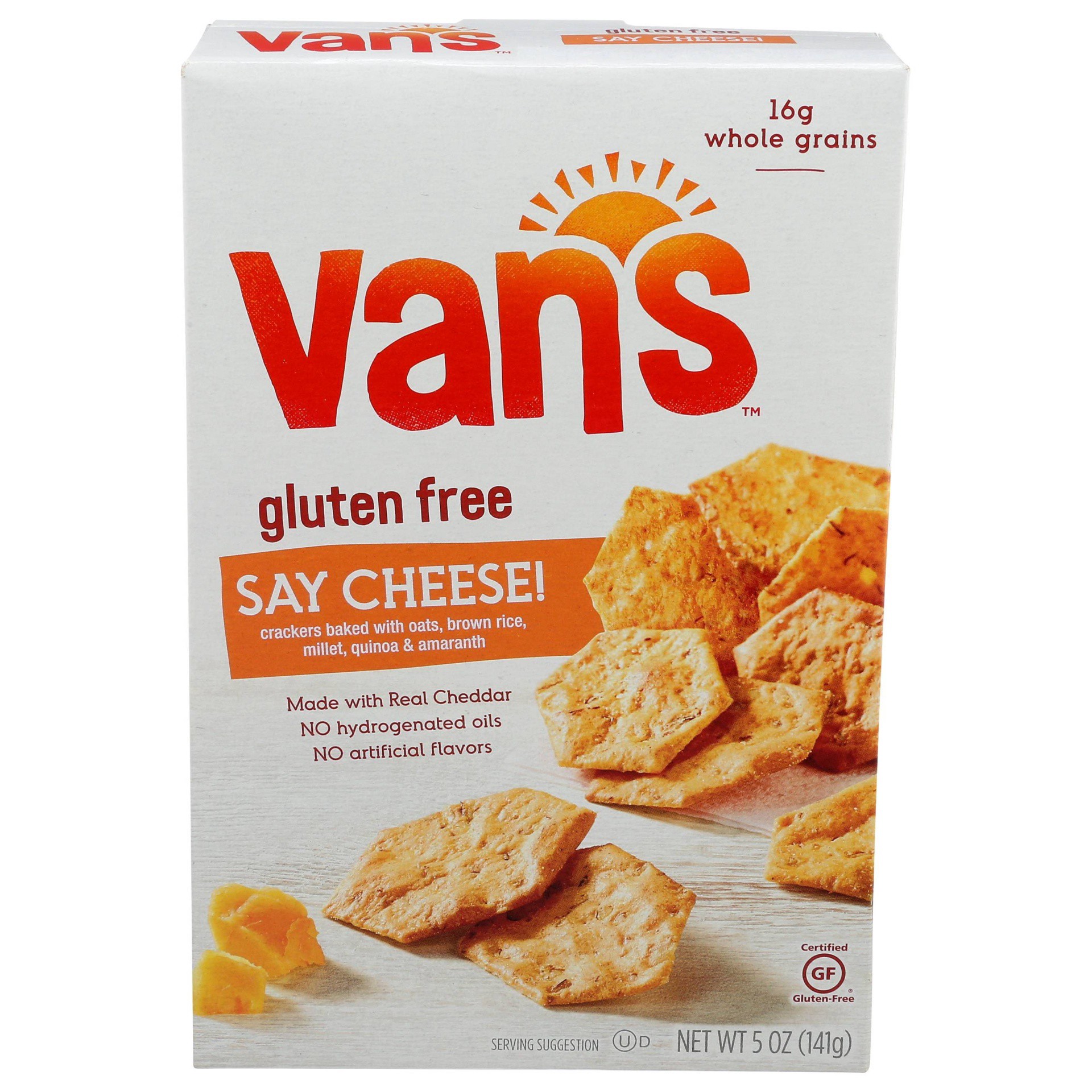 slide 1 of 5, Van's Foods Say Cheese! Crispy Whole Grain Baked Crackers, 5 oz