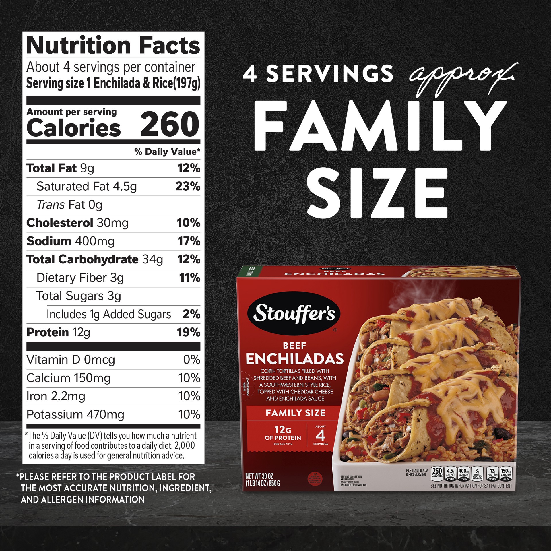 slide 6 of 7, Stouffer's Beef Enchiladas Family Size 30 oz, 30 oz