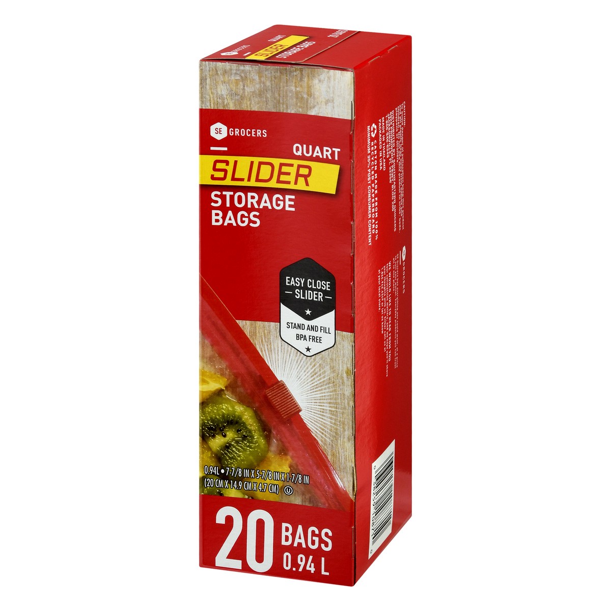 slide 7 of 8, SE Grocers Slider Storage Bags Quart - 20 CT, 20 ct