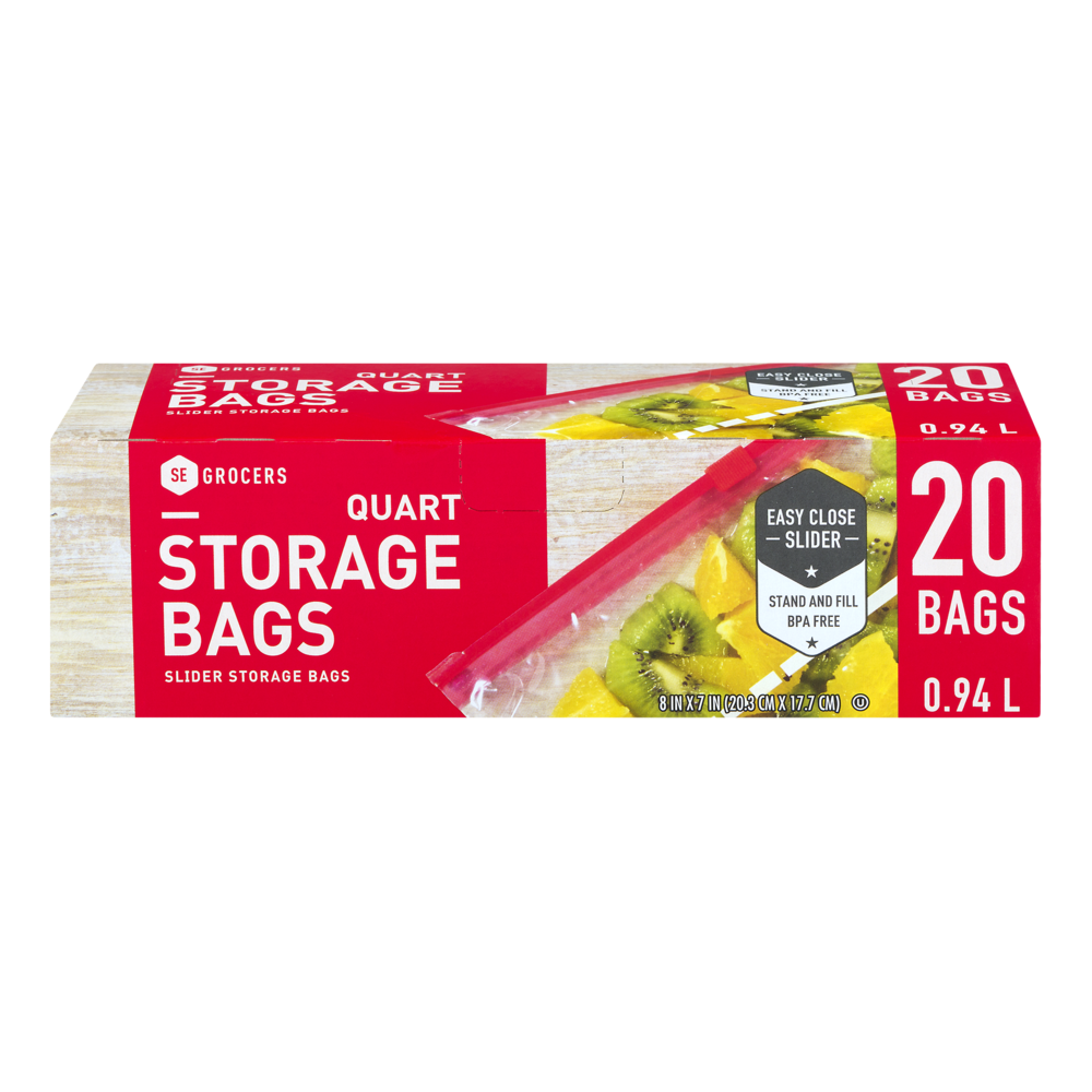slide 1 of 1, SE Grocers Slider Storage Bags Quart - 20 CT, 20 ct