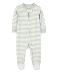 Carter's Baby Striped 2-Way Zip Ribbed Sleep & Play Pajamas - Green/White - 3M