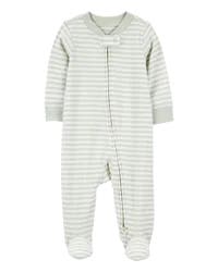 Carter's Baby Striped 2-Way Zip Ribbed Sleep & Play Pajamas - Green/White - 3M