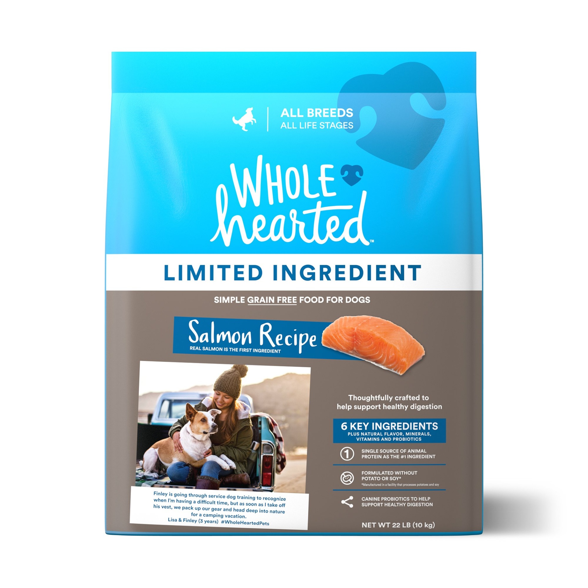 slide 1 of 1, WholeHearted Grain Free Limited Ingredient Salmon Recipe Dry Dog Food for All Life Stages and Breeds, 22 lb