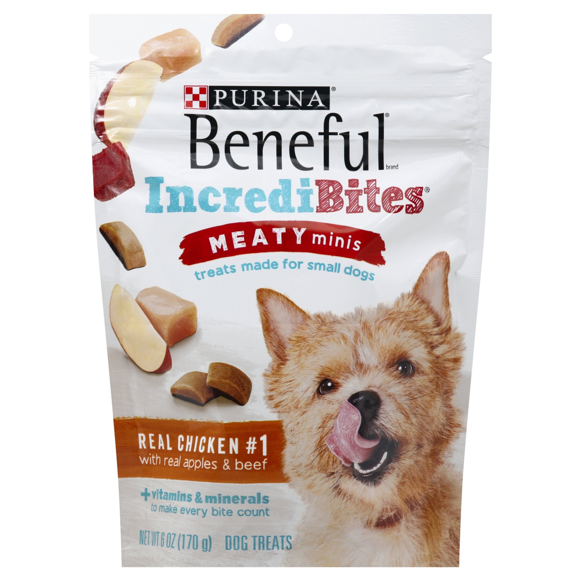 slide 1 of 7, Purina Beneful Incredibites Meaty Minis Real Chicken With Real Apples & Beef, 6 oz