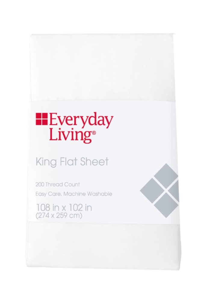 slide 1 of 1, Everyday Living 200 Thread Count Cotton/Polyester Flat Sheet - Brite White, King Size