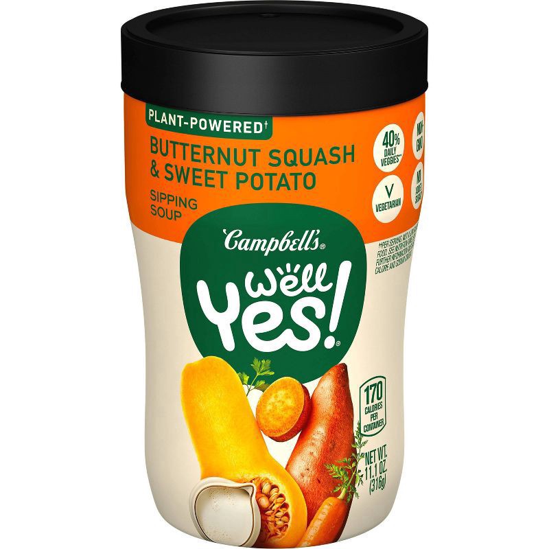 slide 1 of 5, Campbell's Well Yes Butternut Squash & Sweet Potato Sipping Soup, 11.1 oz