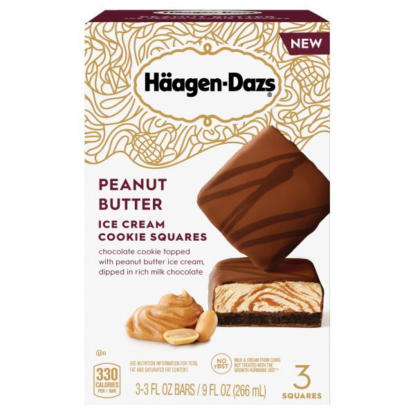 slide 1 of 6, Häagen-Dazs Peanut Butter Ice Cream Cookie Squares, 3 ct; 3 fl oz
