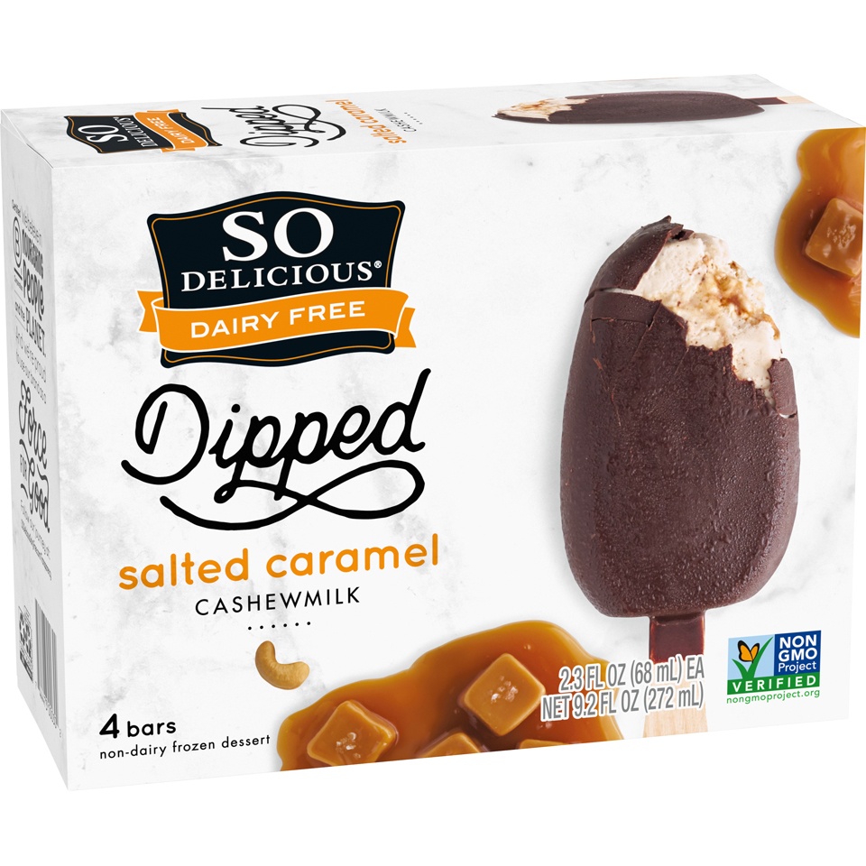 slide 2 of 6, So Delicious Dipped Salted Caramel Cashew Milk Non-Dairy Frozen Dessert Bar - 4ct/9.2oz, 9.2 fl oz