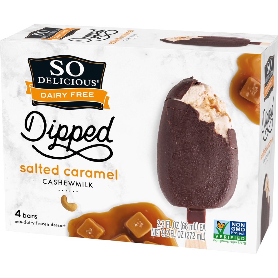 slide 3 of 6, So Delicious Dipped Salted Caramel Cashew Milk Non-Dairy Frozen Dessert Bar - 4ct/9.2oz, 9.2 fl oz