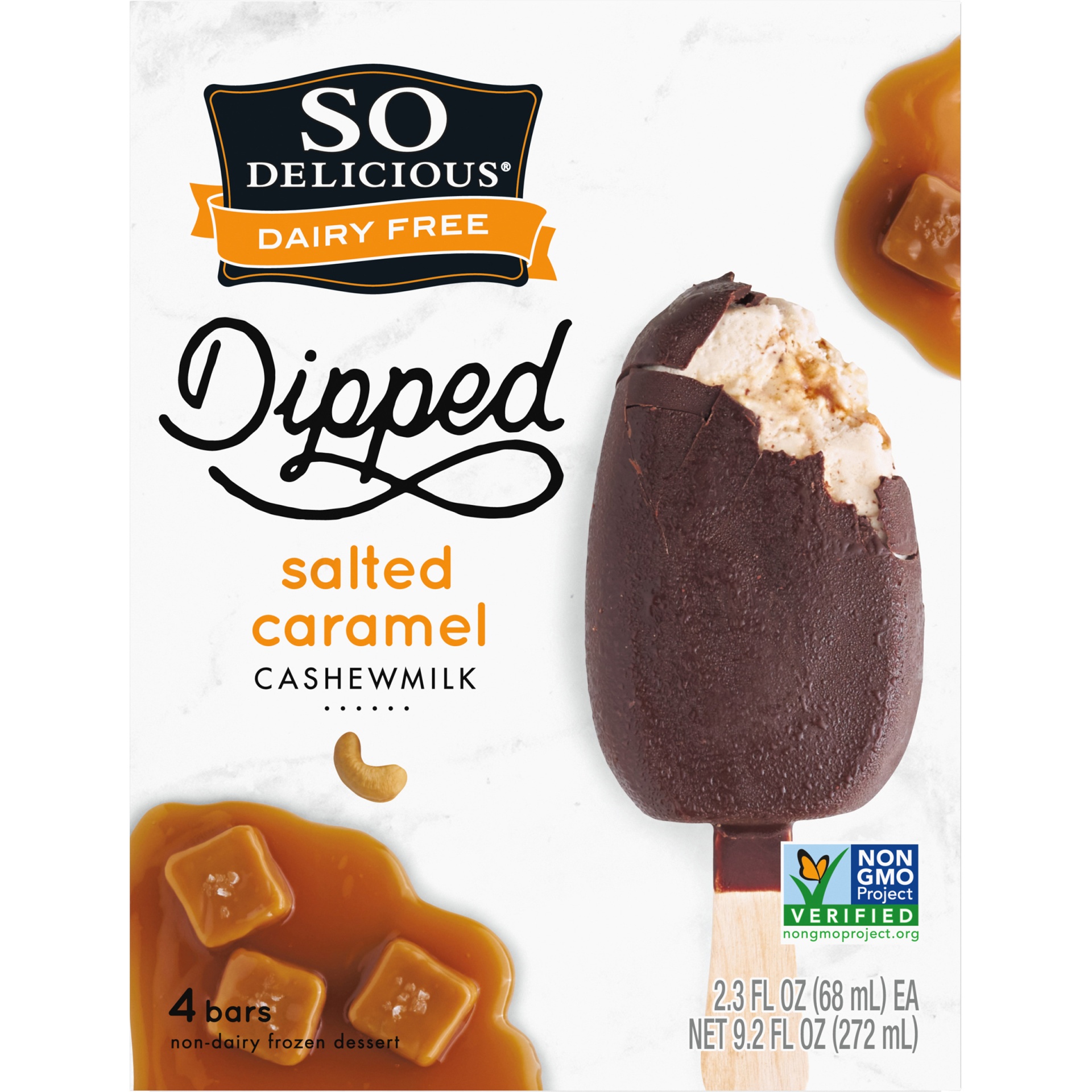 slide 6 of 6, So Delicious Dipped Salted Caramel Cashew Milk Non-Dairy Frozen Dessert Bar - 4ct/9.2oz, 9.2 fl oz