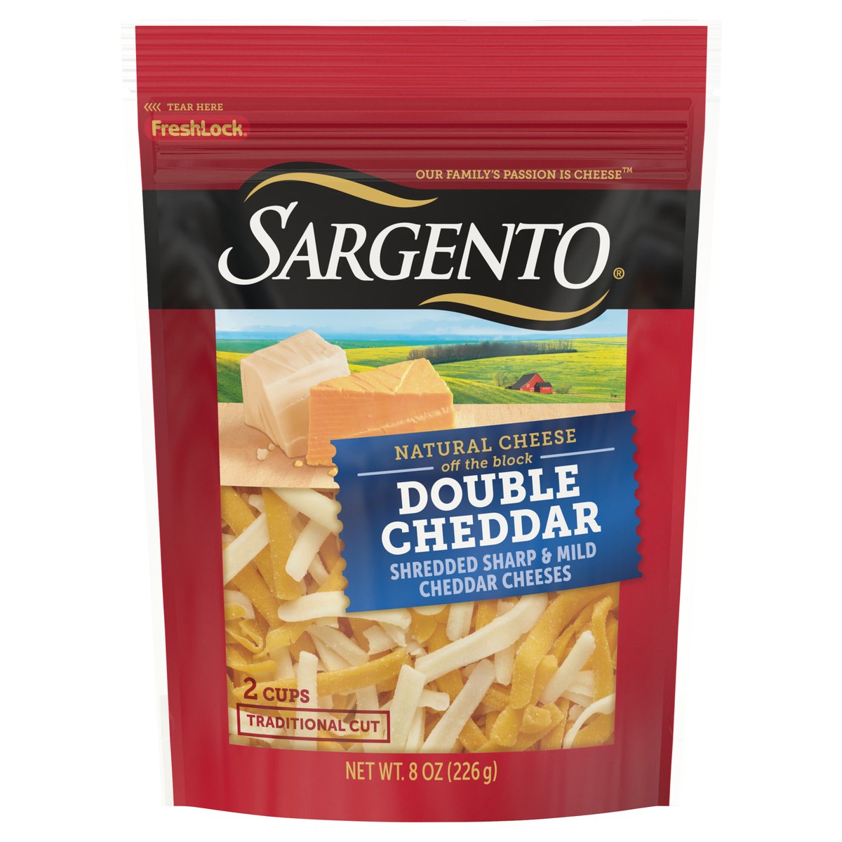 slide 1 of 1, Sargento Artisan Blends Double Cheddar Shredded Cheese, 8 oz