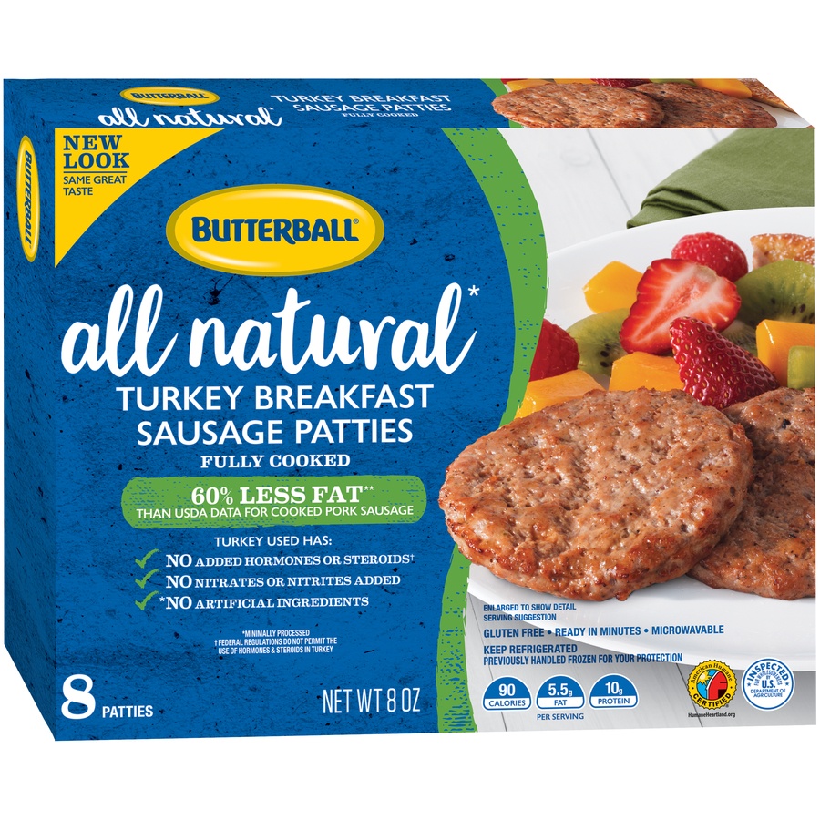 slide 7 of 8, Butterball All Natural Turkey Breakfast Sausage Patties, 8 Patties, 8 ct