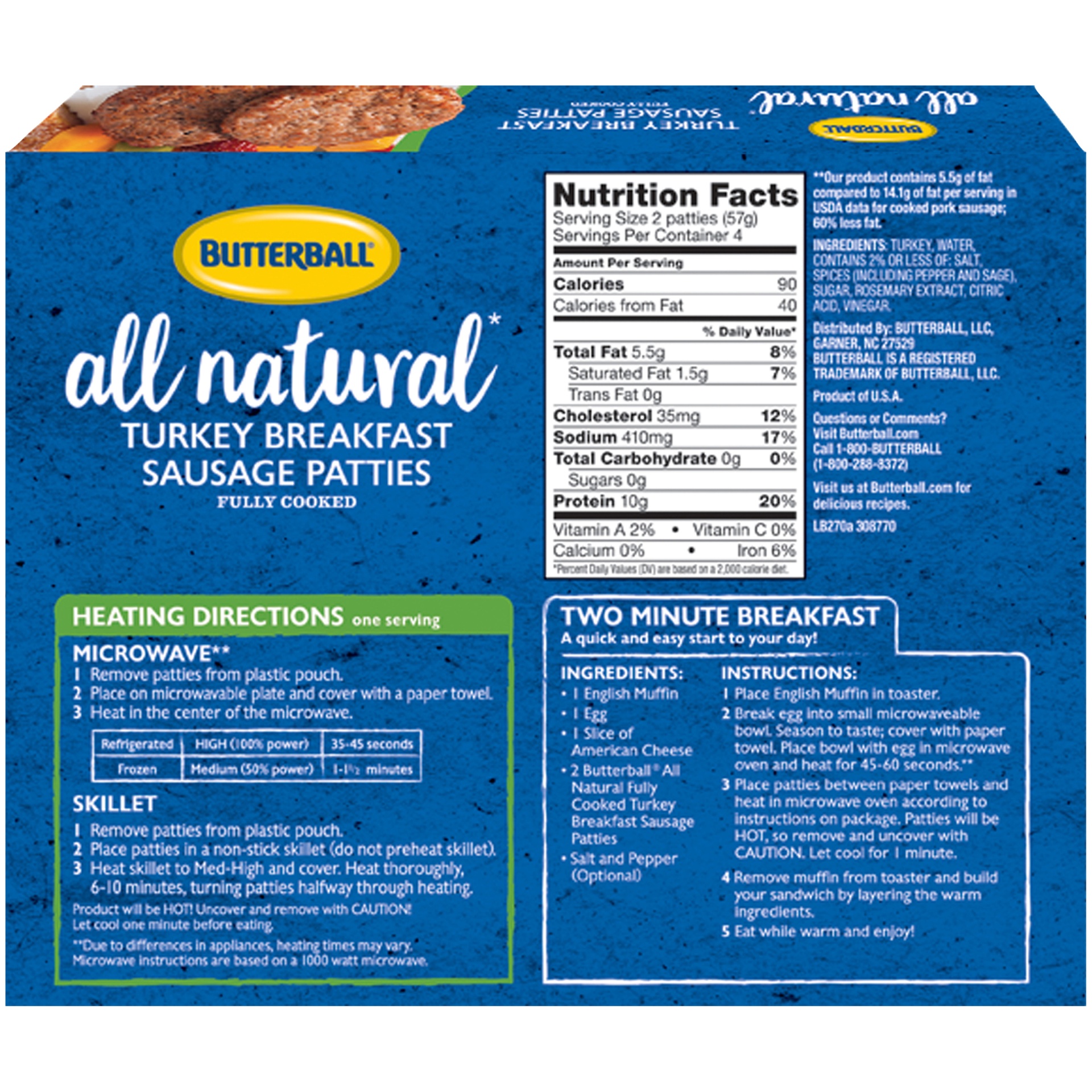 slide 5 of 8, Butterball All Natural Turkey Breakfast Sausage Patties, 8 Patties, 8 ct