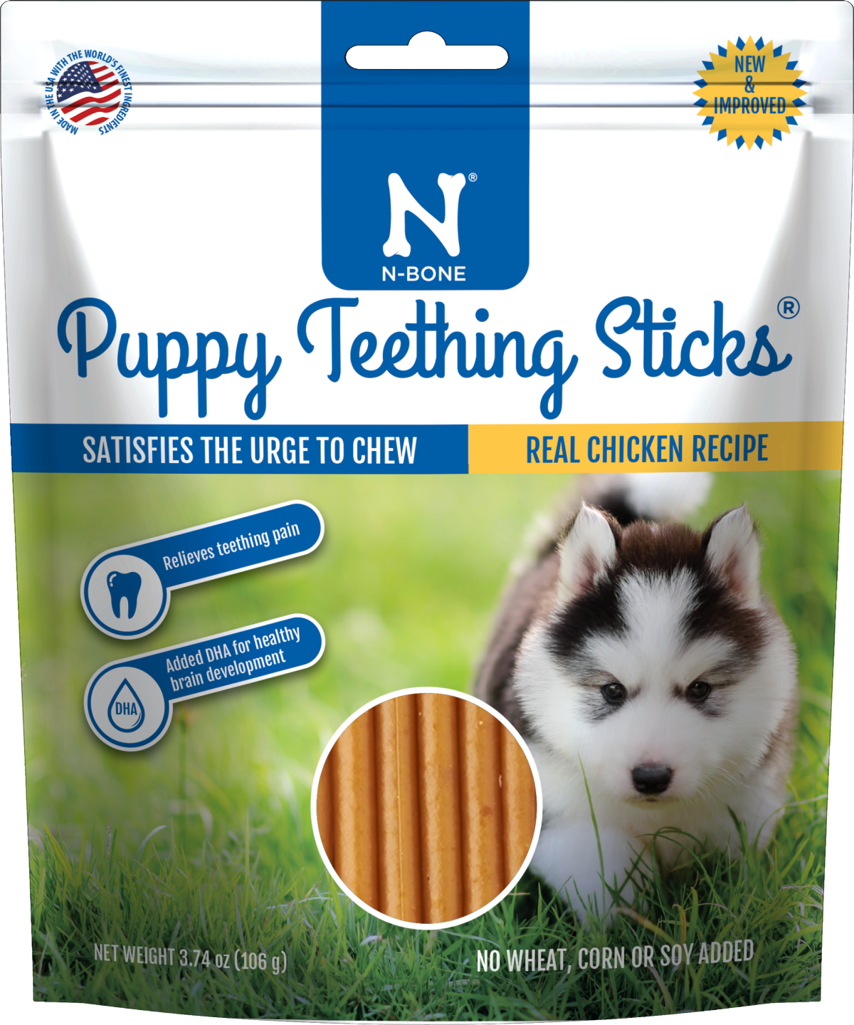 slide 1 of 2, N-Bone Puppy Teething Sticks Chicken Flavor, Natural Dried Chew Treats for Dogs, 22-count, 22 ct