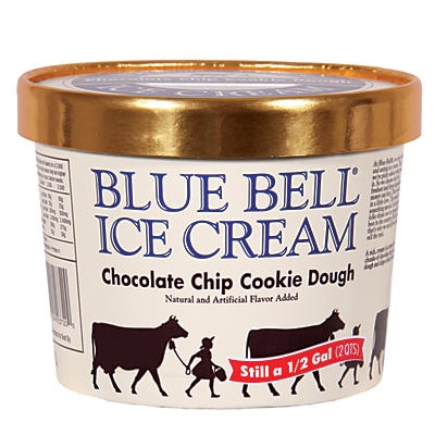 slide 1 of 1, Blue Bell Chocolate Chip Cookie Dough Ice Cream, 1/2 gal