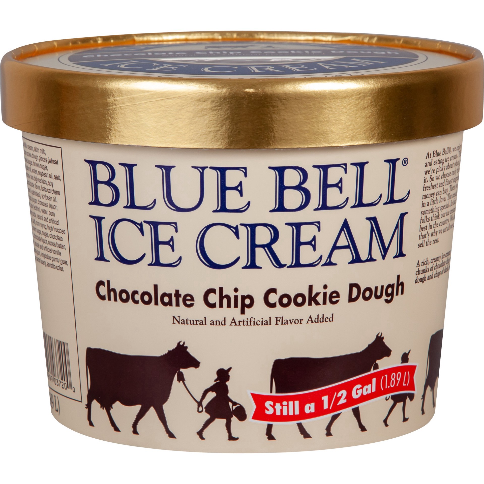 slide 1 of 1, Blue Bell Chocolate Chip Cookie Dough Ice Cream, 1/2 gal