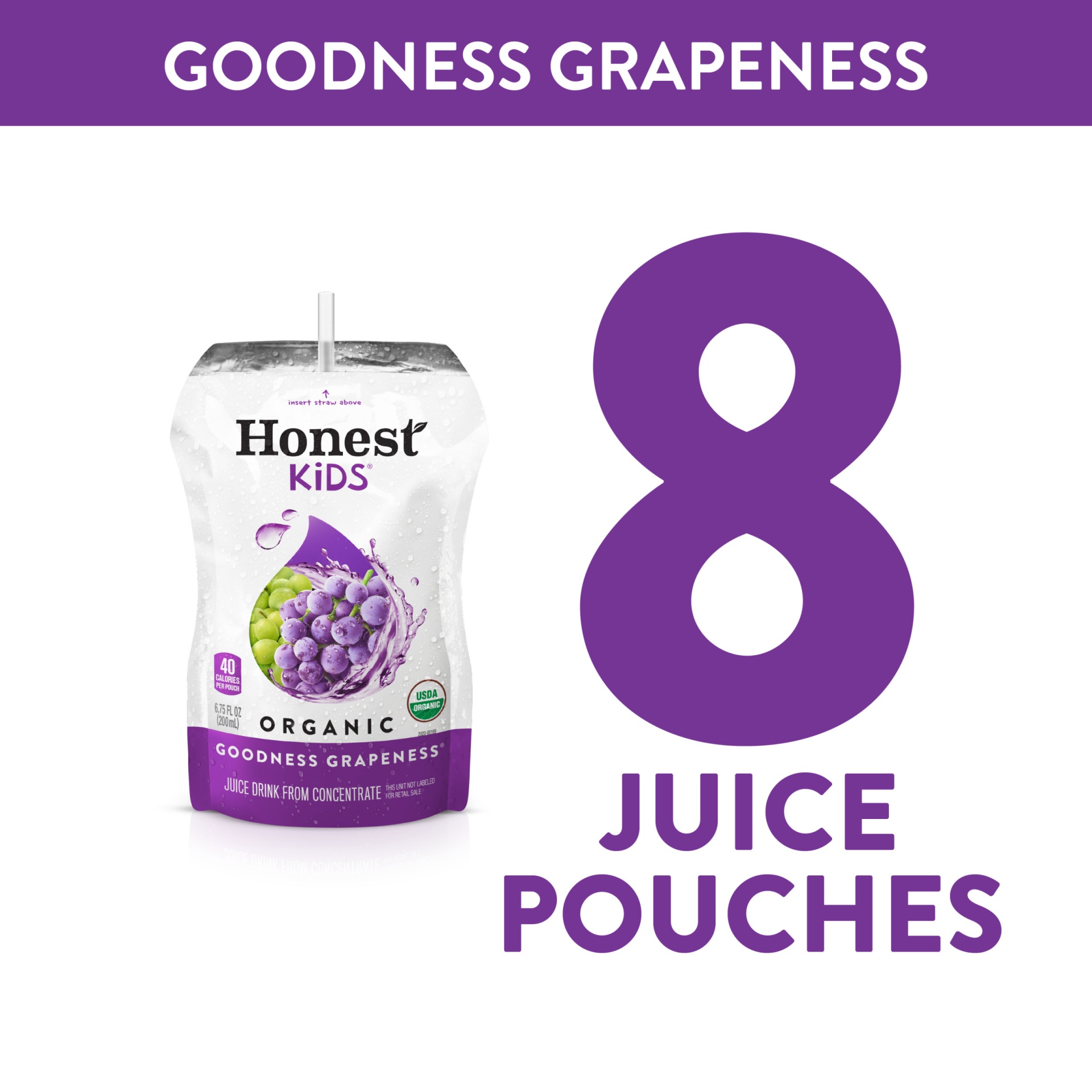slide 5 of 8, Honest Kids Goodness Grapeness Pouches, 6.75 fl oz, 8 Pack, 8 ct; 6.75 fl oz