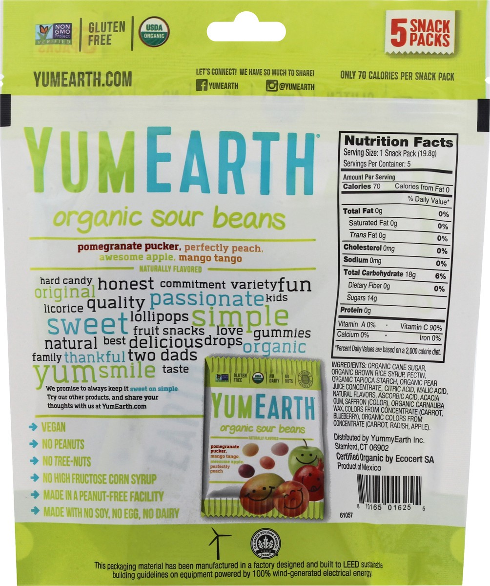 slide 5 of 9, YumEarth 5 Snack Packs Organic Assorted Sour Beans 5 ea, 5 ct