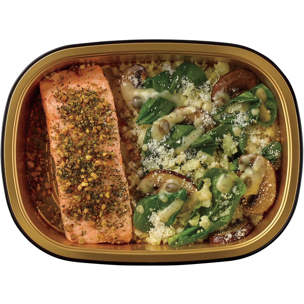 slide 1 of 1, H-E-B Meal Simple Salmon with Lemon Caper Riced Cauliflower, Mushrooms, & Spinach, 12.5 oz