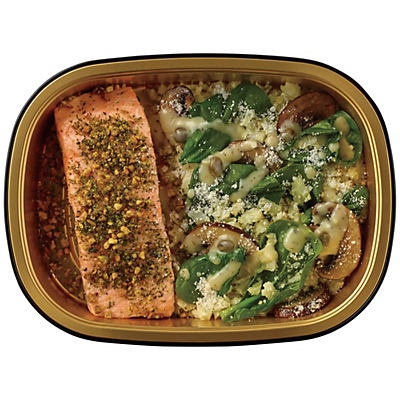 slide 1 of 1, H-E-B Meal Simple Salmon with Lemon Caper Riced Cauliflower, Mushrooms, & Spinach, 12.5 oz