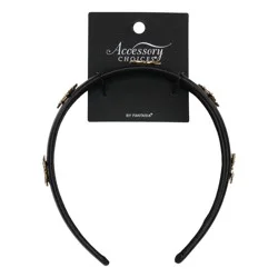 Accessory Choice Black Faux Leather Headband with Crystals