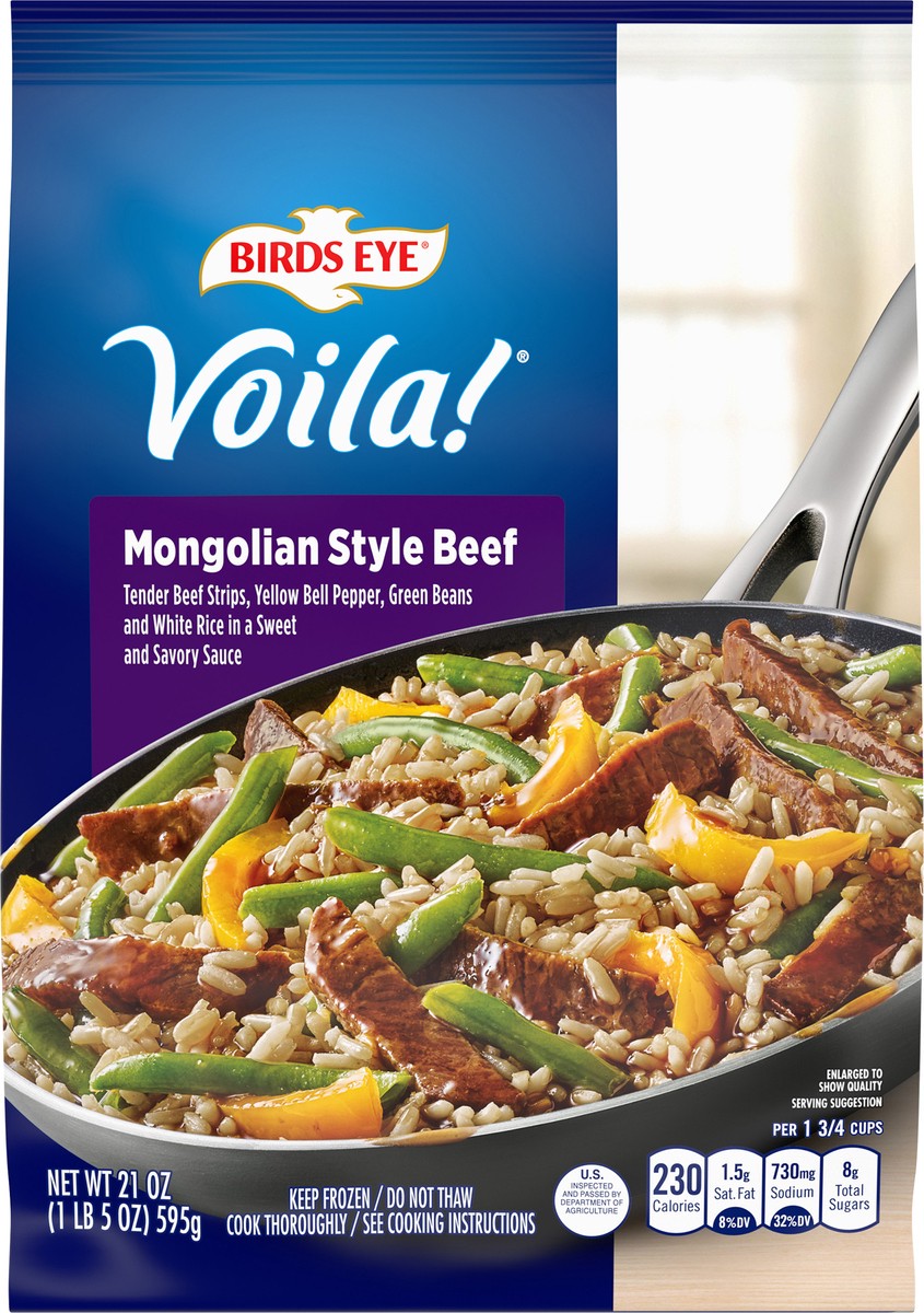 slide 9 of 10, Birds Eye Voila! Mongolian Style Beef Frozen Meal, 21 OZ Bag, 21 oz