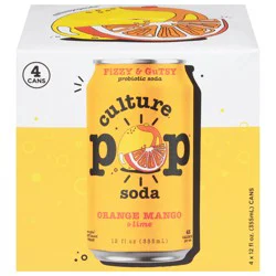 Culture Pop Orange Mango & Lime Probiotic Soda - 4 ct 12 fl oz