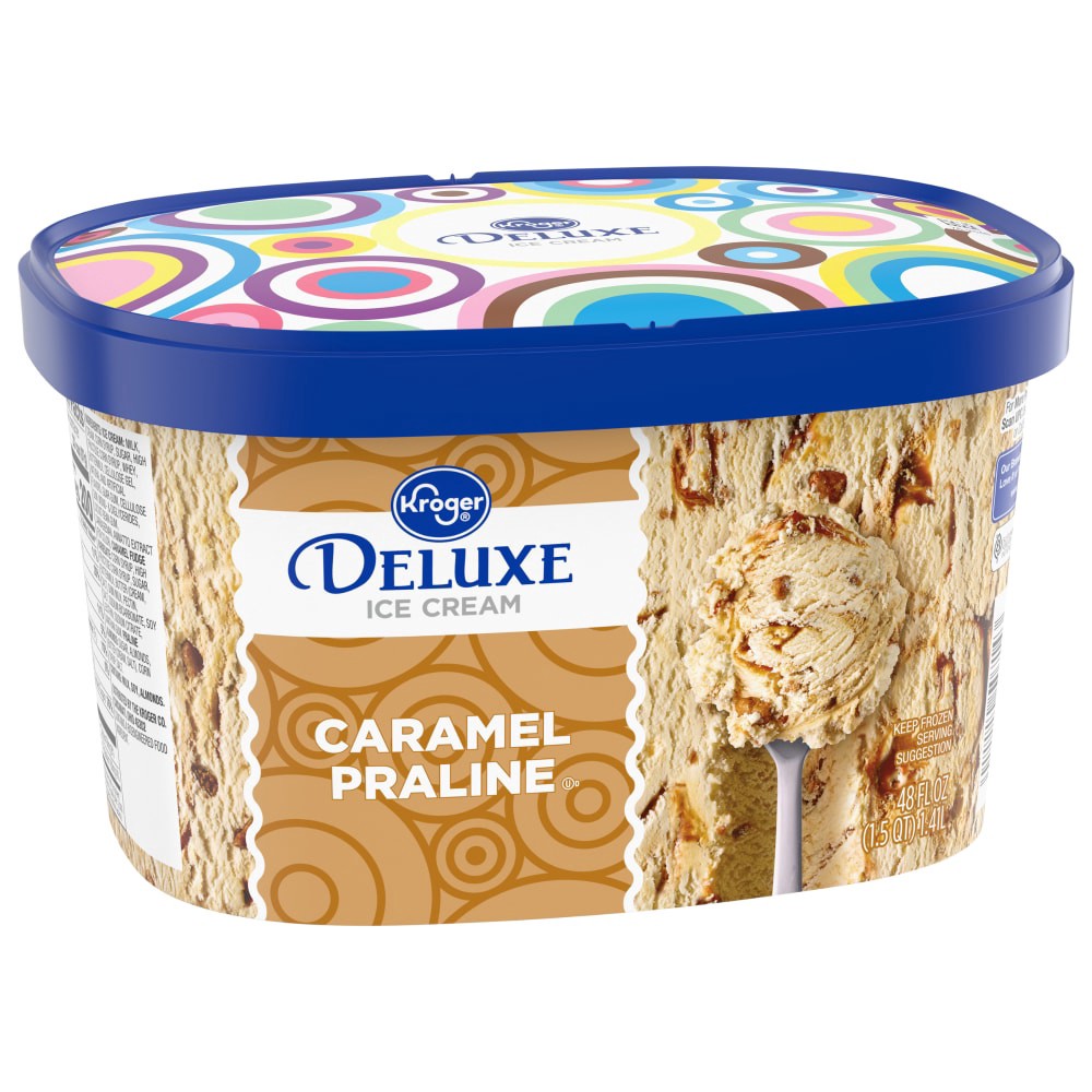 slide 1 of 6, Kroger Deluxe Caramel Praline Ice Cream, 48 fl oz