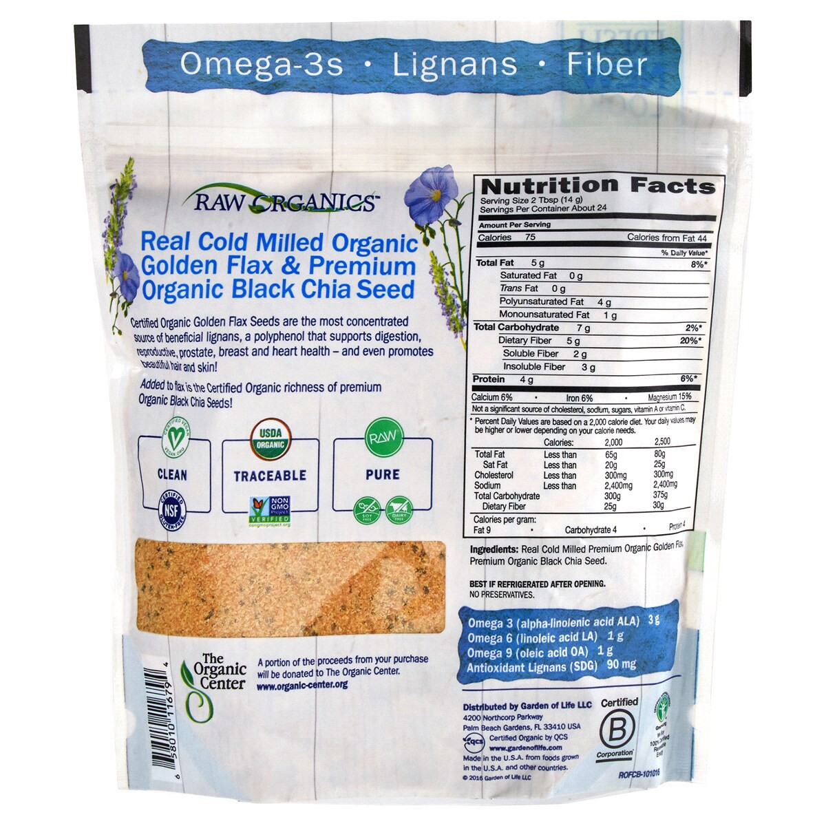 slide 2 of 2, Garden of Life Flax & Chia Blend, 340 gram