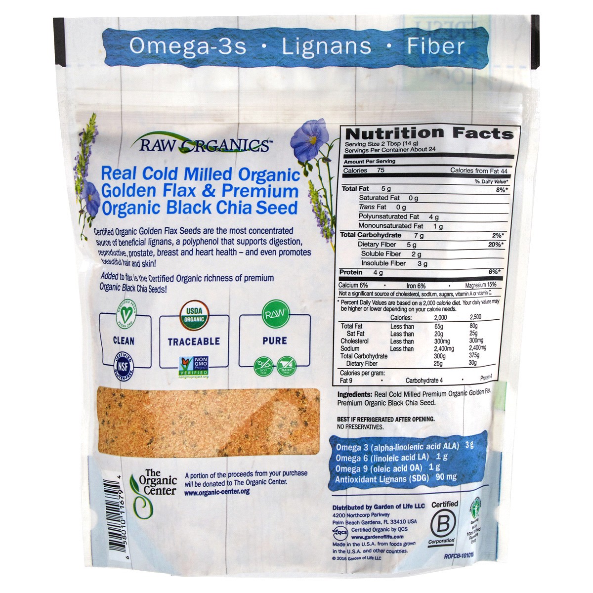 slide 2 of 2, Garden of Life Flax & Chia Blend, 340 gram