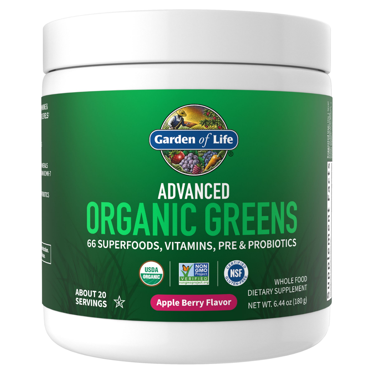 slide 1 of 6, Garden of Life Organic Greens Superfoods and Probiotic Powder - Apple Berry - 6.34oz/20 Servings, 6.34 oz, 20 servings