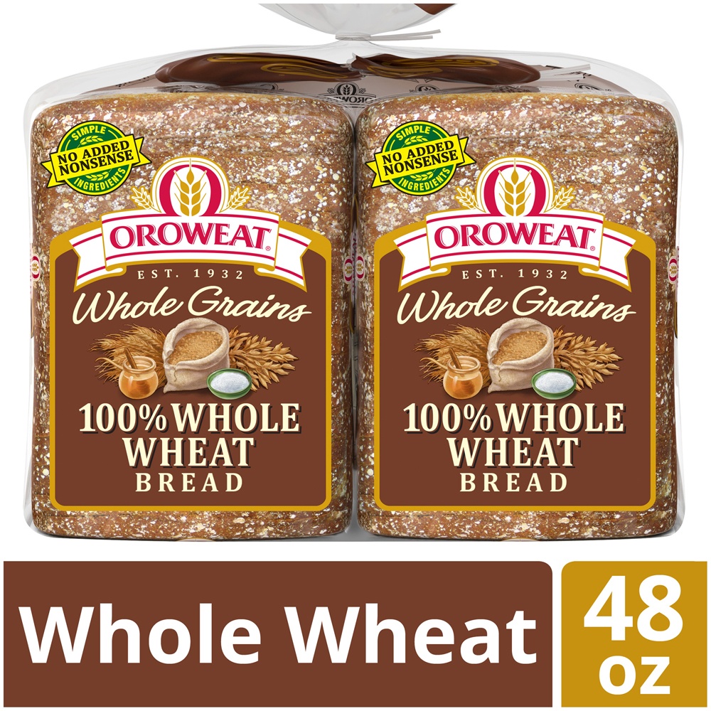 slide 7 of 9, Oroweat Whole Grains 100% Whole Wheat Bread, Twin Pack, 48 oz, 2 ct