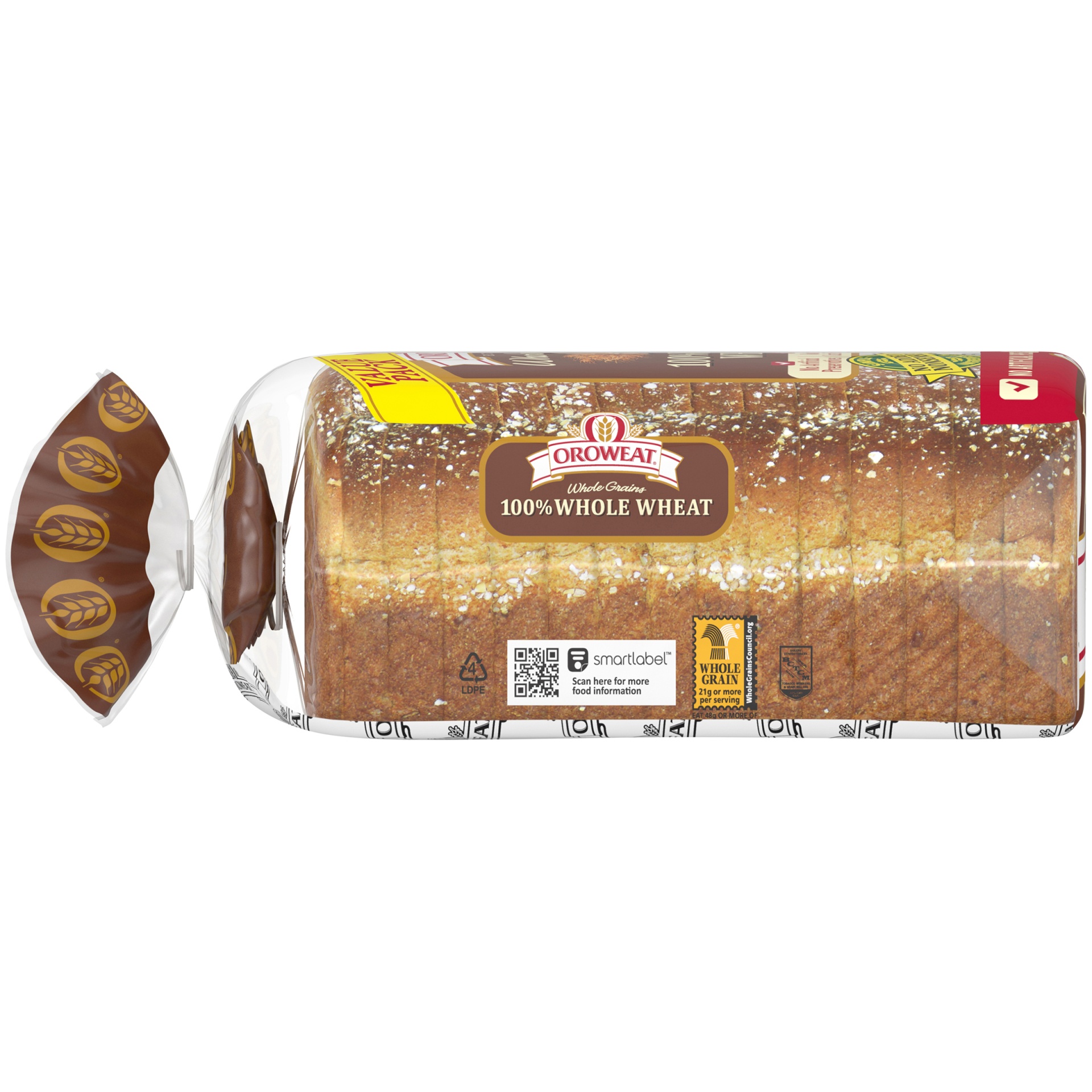 slide 9 of 9, Oroweat Whole Grains 100% Whole Wheat Bread, Twin Pack, 48 oz, 2 ct