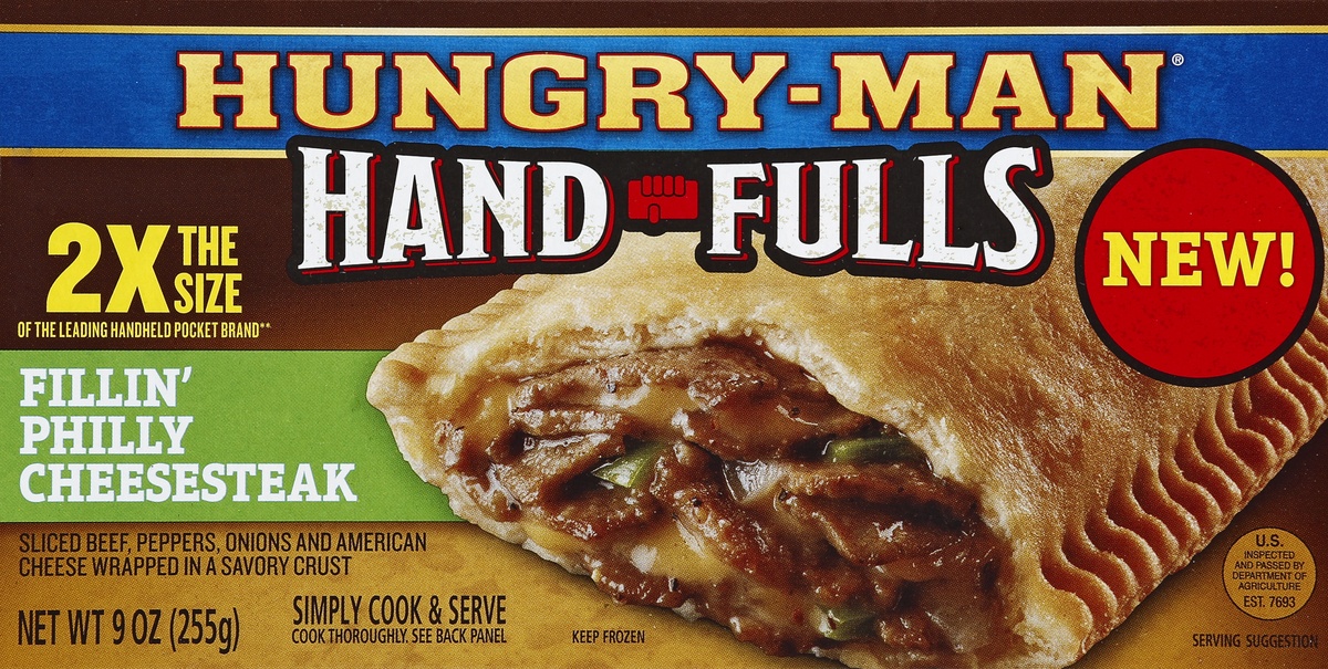 slide 4 of 4, Hungry-Man Hand Fulls Fillin' Philly Cheesesteak, 9 oz