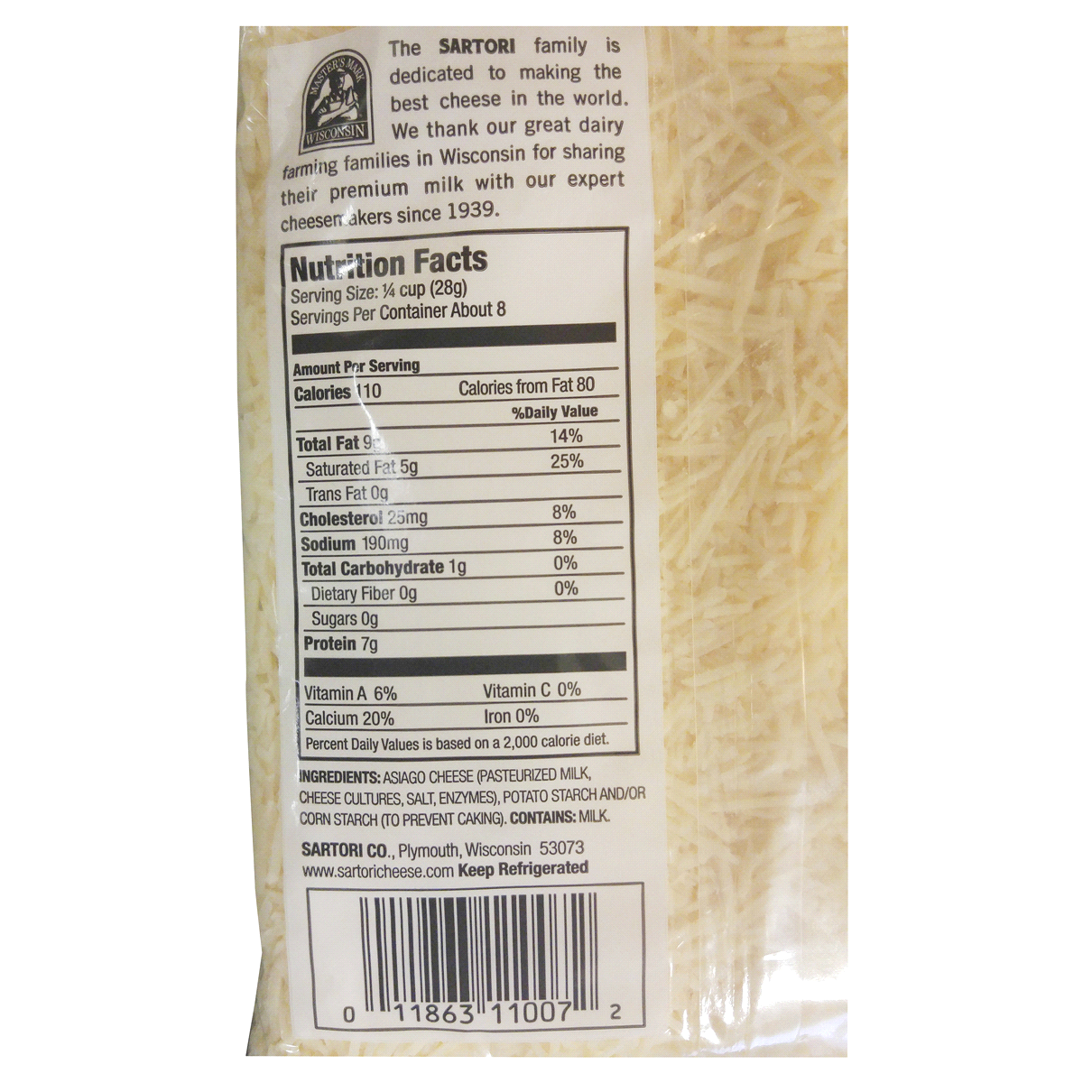 slide 2 of 2, Sartori Classic Shredded Asiago Cheese 7 oz, 