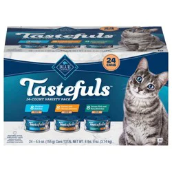 Blue Buffalo Tastefuls Wet Cat Food Paté Variety Pack Chicken, Turkey & Chicken, Ocean Fish & Tuna Entrées, 5.5-oz Cans (24 Count, 8 of Each)