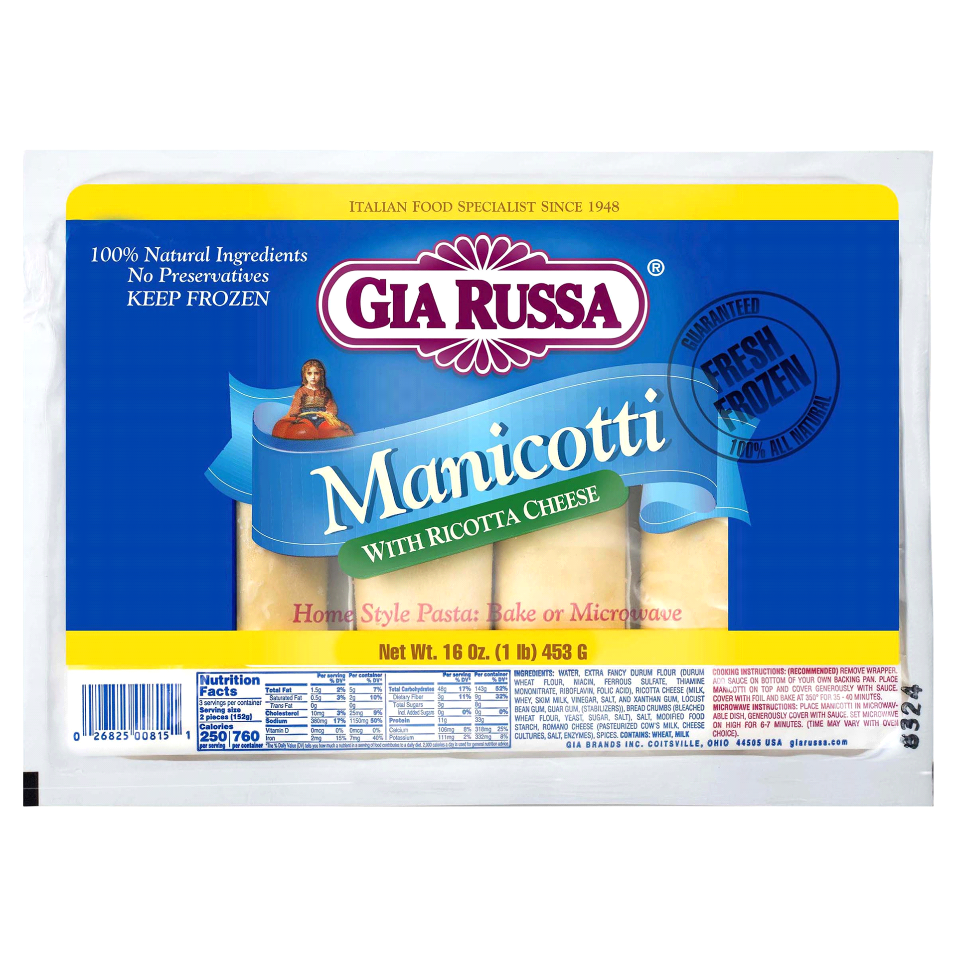 slide 1 of 1, Gia Russa Manicotti, 16 oz