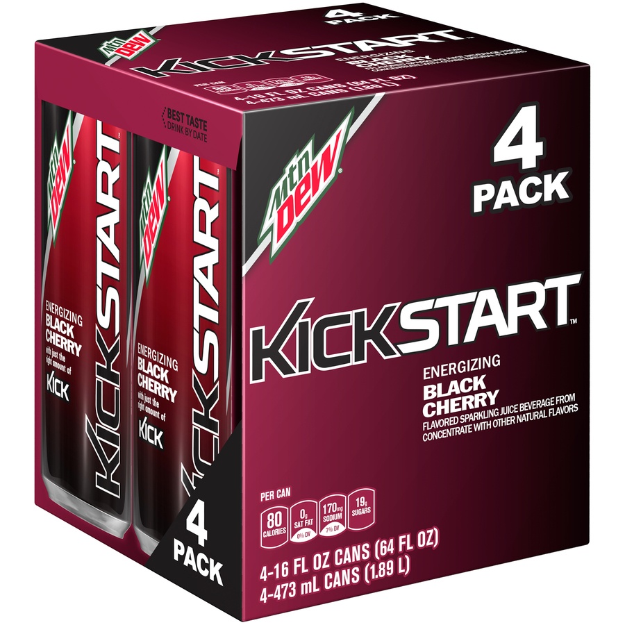 slide 2 of 4, Mountain Dew Kickstart Black Cherry, 4 ct; 16 fl oz