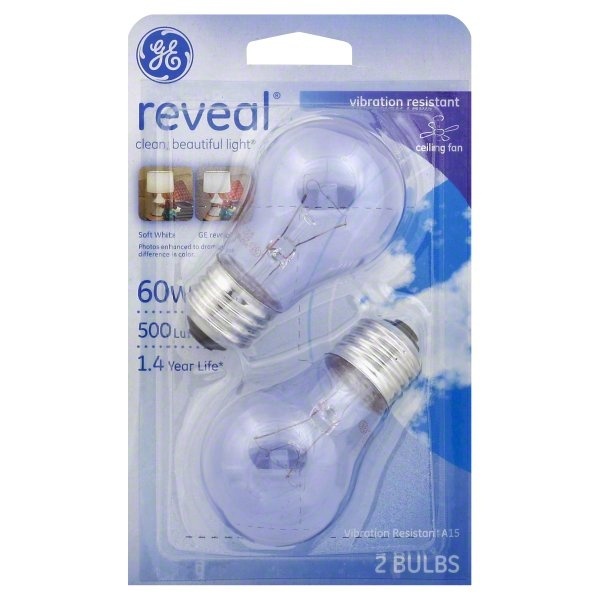 slide 1 of 1, GE Reveal Clear Decorative Bulbs 60 Watt - 2 CT, 2 ct