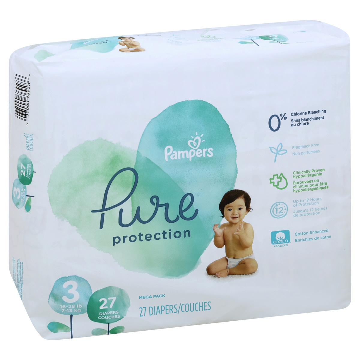 slide 1 of 4, Pampers Pure Protection Mega Pack Diapers Size 3, 27 ct