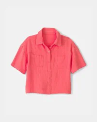 Oshkosh Girls Gauze Short-Sleeve Top - Pink Pink 6-6X
