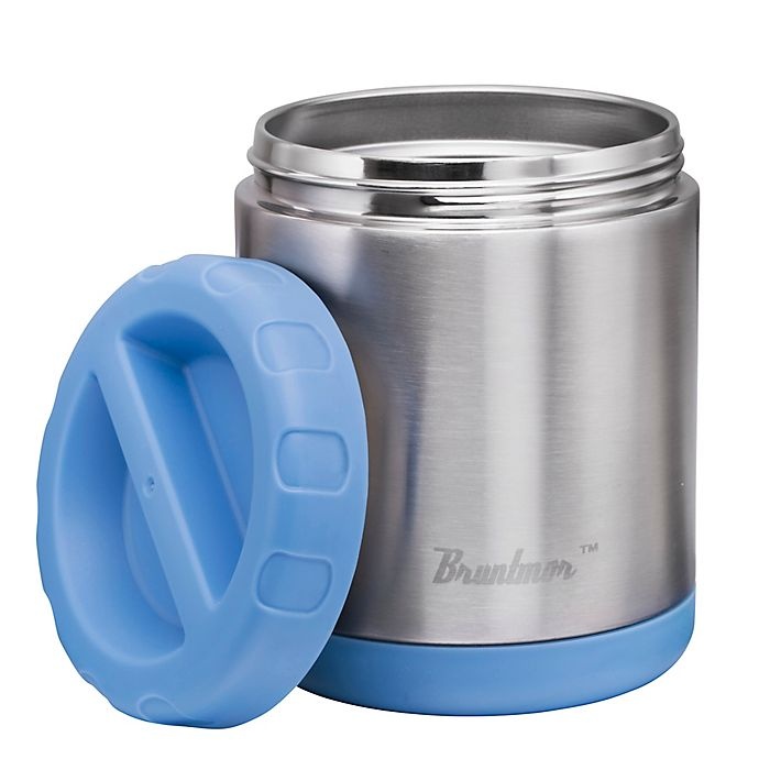 slide 2 of 4, Bruntmor Stainless Steel Insulated Round Food Container - Silver/Blue, 24 oz